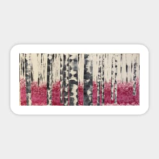 Winter White Birch Trees with Fallen Magenta Leaves Sticker